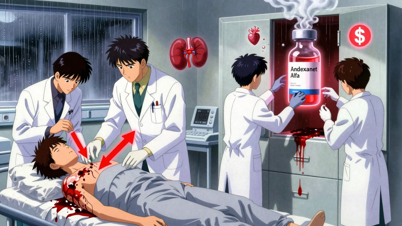 Emergency reversal of anticoagulants: vitamin K vs expensive antidotes, in dark, dramatic manga lighting.