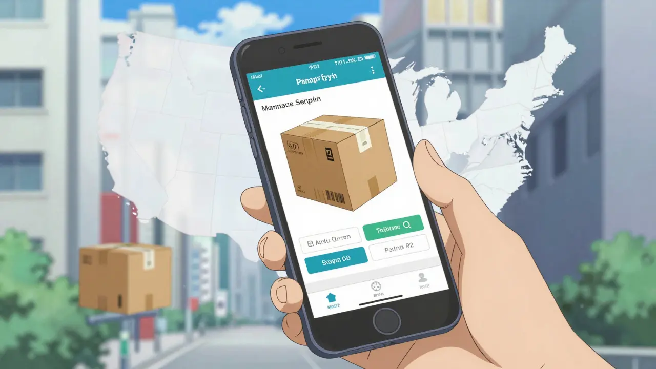 A smartphone and a delivery package symbolizing modern online pharmacy services, anime style.