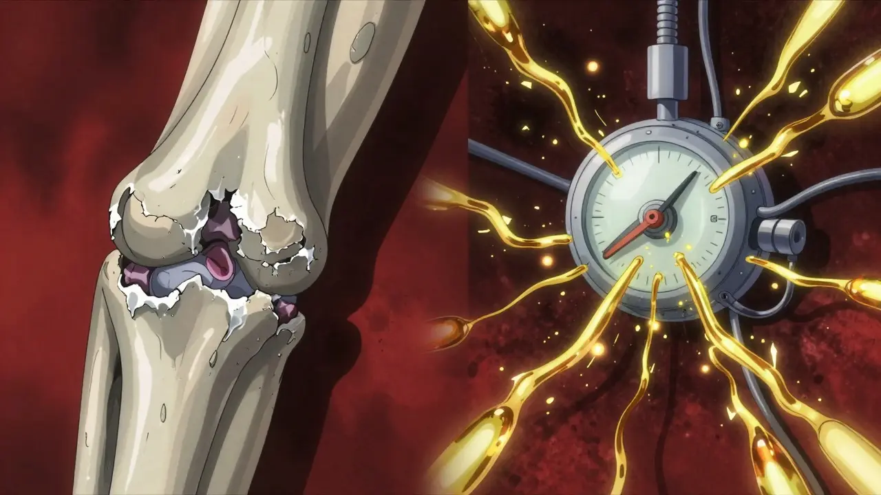 Satoshi Kon style art showing cartilage eroding and a biological system glitching