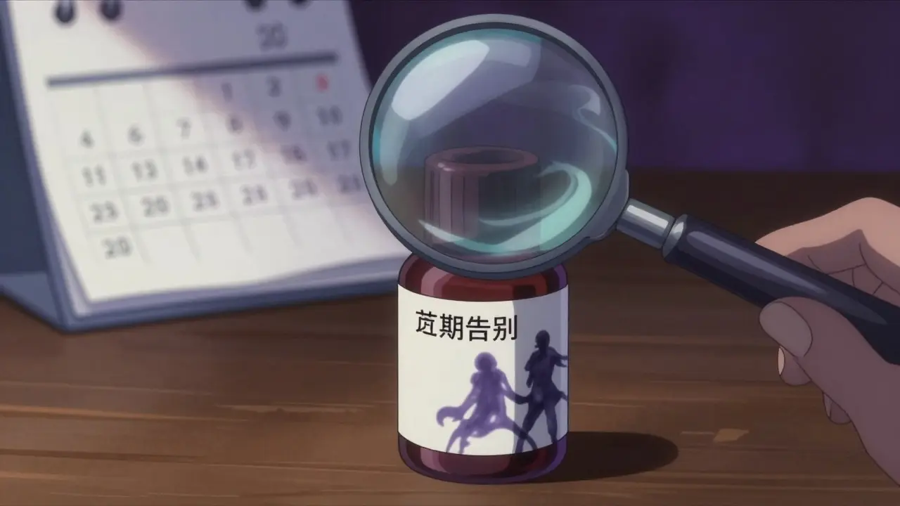 Close up of cosmetic bottle with expiration date dissolving into shadowy smoke