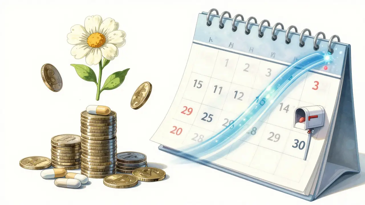 Generic medication turning into flowers symbolizing cost savings