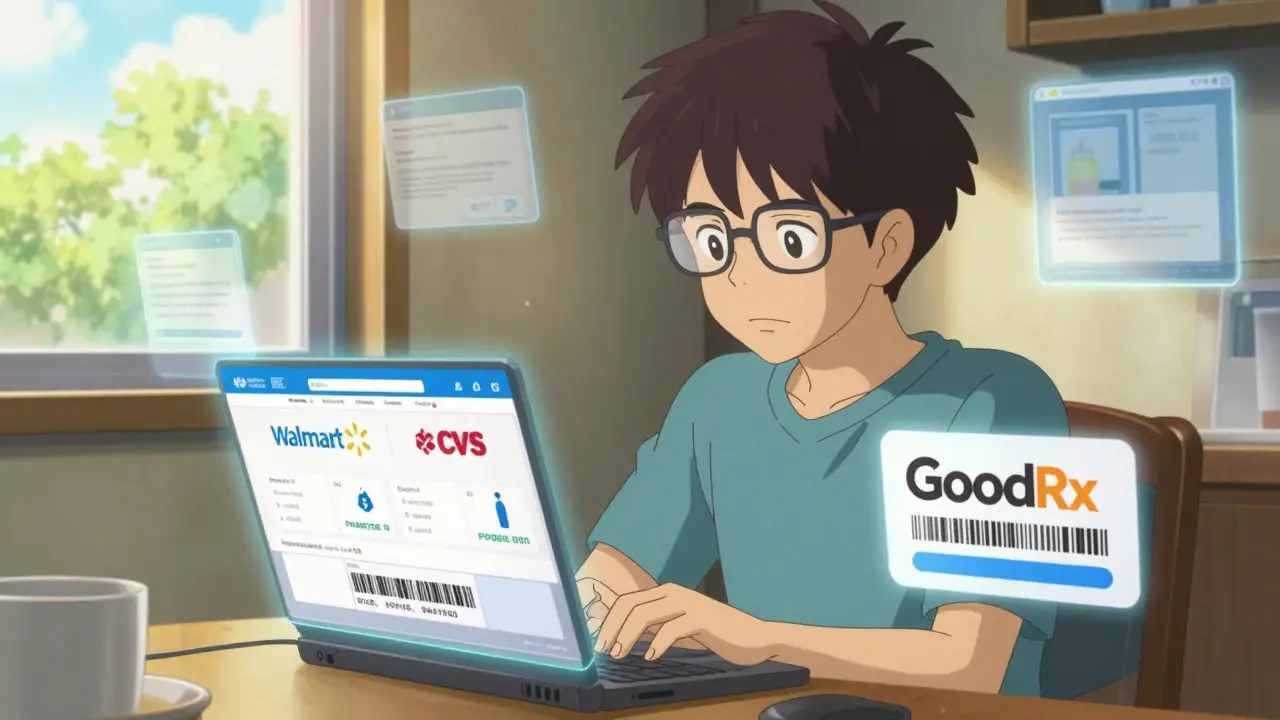 Person using digital coupon apps for medicine savings in sunny room