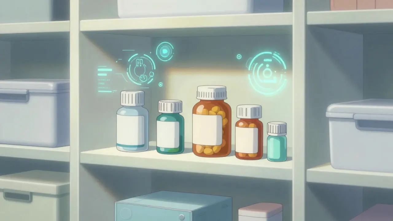 Anime art of safe medication storage in a controlled closet