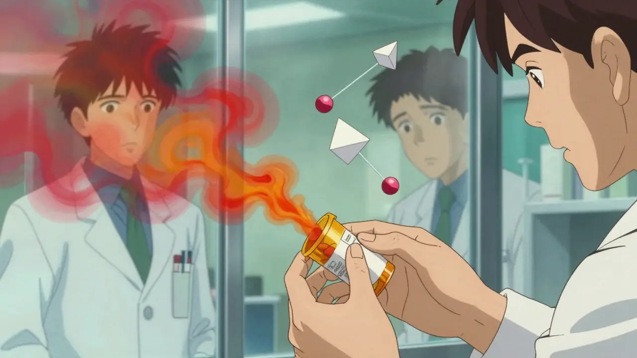 Pharmacist managing drug interactions depicted as swirling colored smoke in anime style.