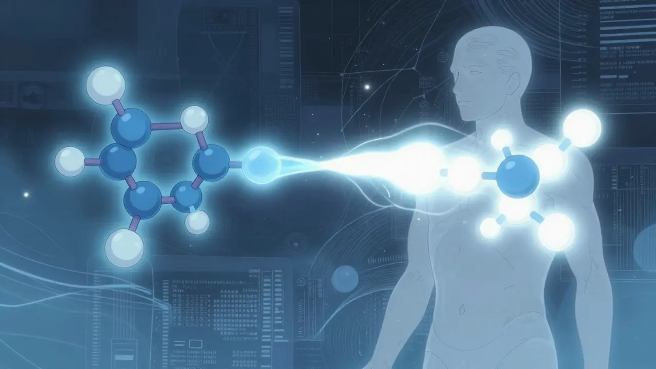 Abstract visualization of identical molecular structures merging together