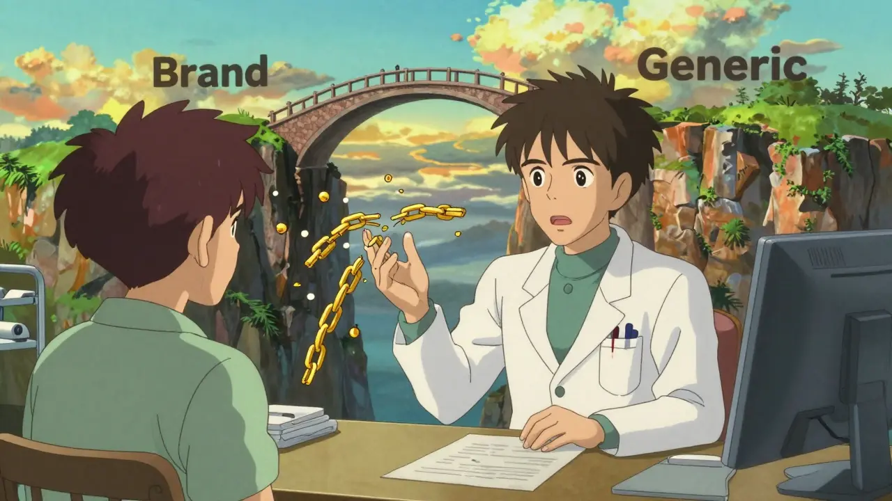 Doctor explaining medication benefits with symbolic visual metaphors