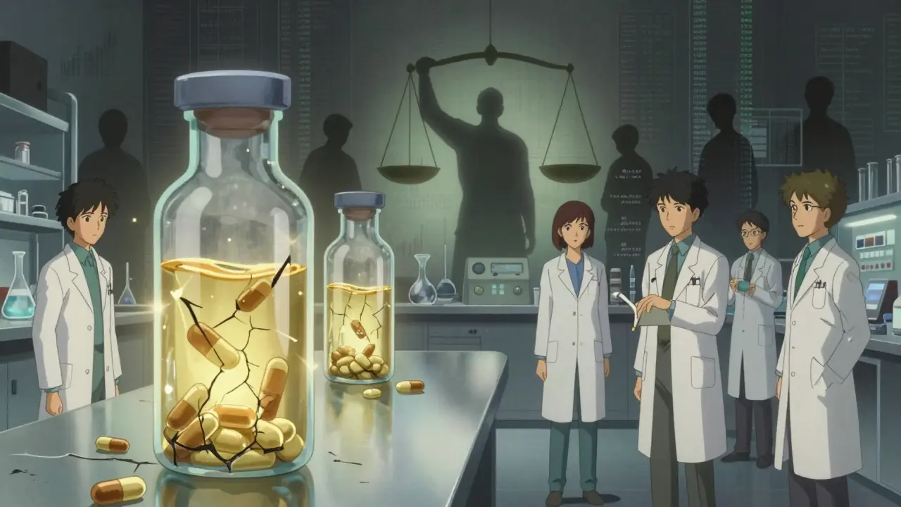 Lab scientists facing crumbling antibiotic vials amidst economic shadows