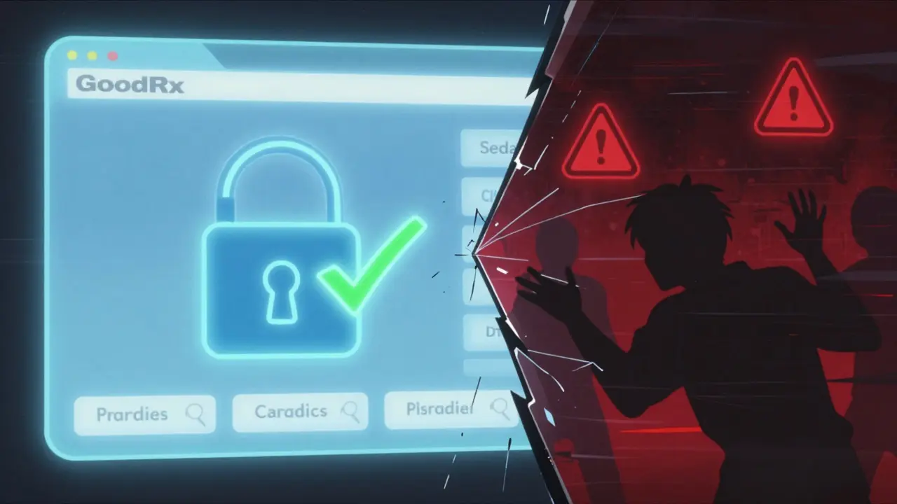 Split screen anime art contrasting safe and unsafe online pharmacies