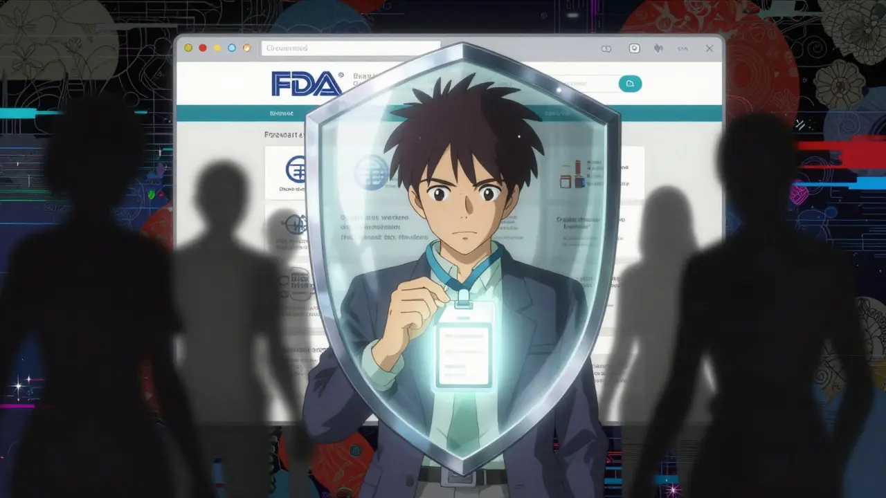 Surreal anime image of a digital shield protecting against shadowy scam figures