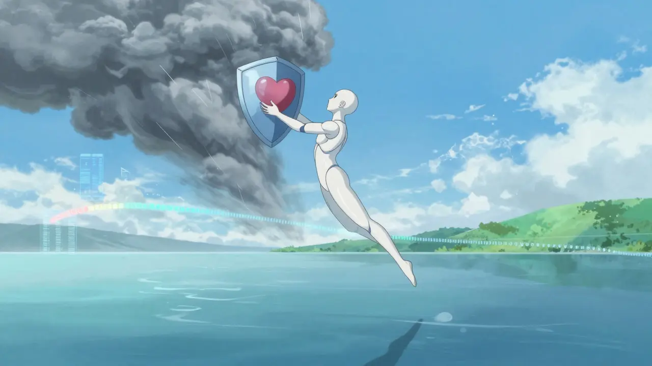 Anime illustration of GLP-1 agonist protecting the heart and promoting weight loss peacefully.